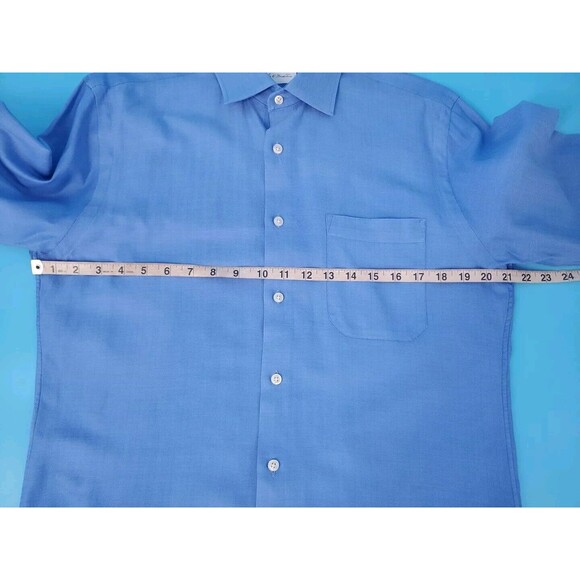 John W Nordstorm Button Front Shirt Trim Fit 15 1/2 32-33 Egytian Cotton Blue - Picture 7 of 8